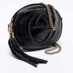 Pre Owned Gucci Black Patent Leather Mini Soho Chain Shoulder Bag