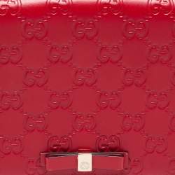 Gucci Red Guccissima Leather Flap Wallet on Chain  