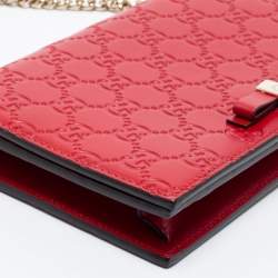 Gucci Red Guccissima Leather Flap Wallet on Chain  