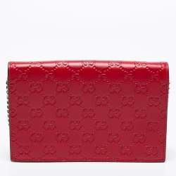Gucci Red Guccissima Leather Flap Wallet on Chain  