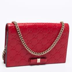 Gucci Red Guccissima Leather Flap Wallet on Chain  