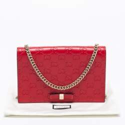 Gucci Red Guccissima Leather Flap Wallet on Chain  