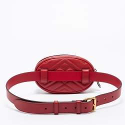 Pre Owned Gucci Red Matelassé Leather GG Marmont Belt Bag
