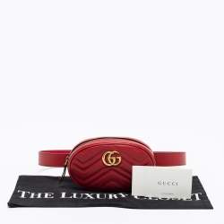 Pre Owned Gucci Red Matelassé Leather GG Marmont Belt Bag