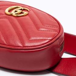 Pre Owned Gucci Red Matelassé Leather GG Marmont Belt Bag
