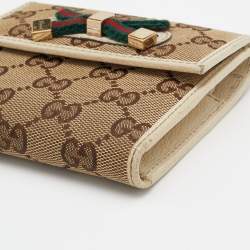 Gucci Beige/Off White GG Canvas And Leather Princy Compact Trifold Wallet