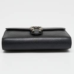 Pre Owned Gucci Black Leather Dionysus Wallet on Chain