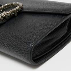Pre Owned Gucci Black Leather Dionysus Wallet on Chain