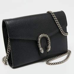 Pre Owned Gucci Black Leather Dionysus Wallet on Chain