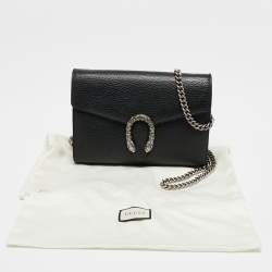 Pre Owned Gucci Black Leather Dionysus Wallet on Chain
