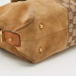 Pre Owned Gucci Beige/Tan GG Canvas And Suede Boston Bag