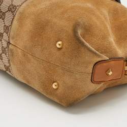 Pre Owned Gucci Beige/Tan GG Canvas And Suede Boston Bag