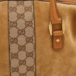 Pre Owned Gucci Beige/Tan GG Canvas And Suede Boston Bag