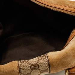 Pre Owned Gucci Beige/Tan GG Canvas And Suede Boston Bag