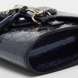 Pre Owned Gucci Blue Guccissima Patent Leather Mini Emily Crossbody Bag