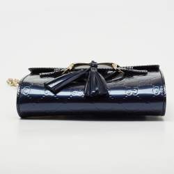 Pre Owned Gucci Blue Guccissima Patent Leather Mini Emily Crossbody Bag