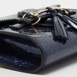 Pre Owned Gucci Blue Guccissima Patent Leather Mini Emily Crossbody Bag