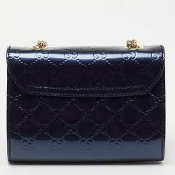 Pre Owned Gucci Blue Guccissima Patent Leather Mini Emily Crossbody Bag