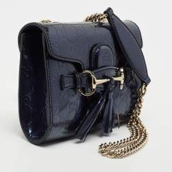 Pre Owned Gucci Blue Guccissima Patent Leather Mini Emily Crossbody Bag