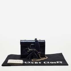 Pre Owned Gucci Blue Guccissima Patent Leather Mini Emily Crossbody Bag