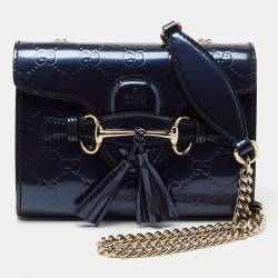 Pre Owned Gucci Blue Guccissima Patent Leather Mini Emily Crossbody Bag