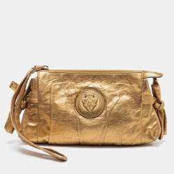 Pre Owned Gucci Metallic Gold Leather Hysteria Clutch