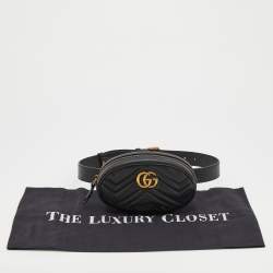 Pre Owned Gucci Black Matelassé Leather GG Marmont Belt Bag