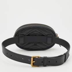 Pre Owned Gucci Black Matelassé Leather GG Marmont Belt Bag
