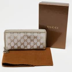 Gucci Metallic Silver GG Imprime Canvas Zip Around Wallet