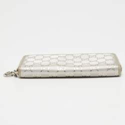 Gucci Metallic Silver GG Imprime Canvas Zip Around Wallet