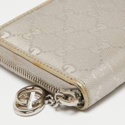 Gucci Metallic Silver GG Imprime Canvas Zip Around Wallet