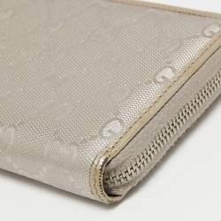 Gucci Metallic Silver GG Imprime Canvas Zip Around Wallet