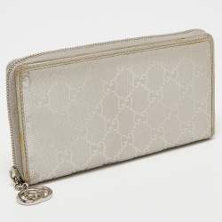 Gucci Metallic Silver GG Imprime Canvas Zip Around Wallet