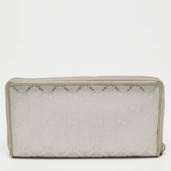 Gucci Metallic Silver GG Imprime Canvas Zip Around Wallet