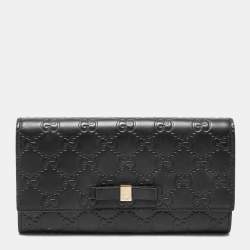 Pre Owned Gucci Black Guccissima Leather Bow Flap Continental Wallet