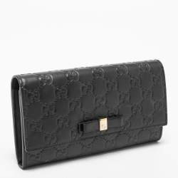 Pre Owned Gucci Black Guccissima Leather Bow Flap Continental Wallet