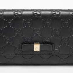 Pre Owned Gucci Black Guccissima Leather Bow Flap Continental Wallet