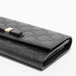 Pre Owned Gucci Black Guccissima Leather Bow Flap Continental Wallet