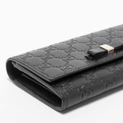 Pre Owned Gucci Black Guccissima Leather Bow Flap Continental Wallet