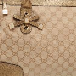 Pre Owned Gucci Beige/Gold GG Canvas And Leather Princy Tote 