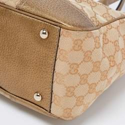 Pre Owned Gucci Beige/Gold GG Canvas And Leather Princy Tote 