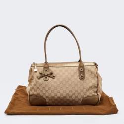 Pre Owned Gucci Beige/Gold GG Canvas And Leather Princy Tote 