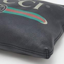 Pre Owned Gucci Black Leather Logo Print Zip Pouch