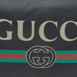 Pre Owned Gucci Black Leather Logo Print Zip Pouch