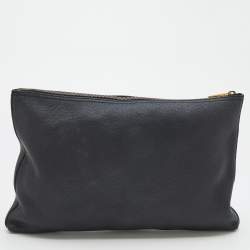 Pre Owned Gucci Black Leather Logo Print Zip Pouch