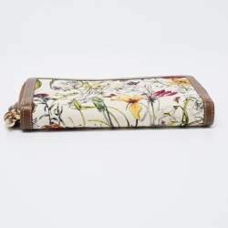 Gucci Multicolor Floral Print Canvas and Leather Bamboo Tassel Zip Around Wallet