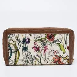 Gucci Multicolor Floral Print Canvas and Leather Bamboo Tassel Zip Around Wallet