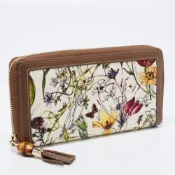 Gucci Multicolor Floral Print Canvas and Leather Bamboo Tassel Zip Around Wallet