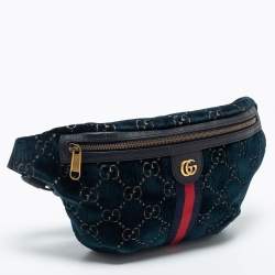 Pre Owned Gucci Blue GG Velvet Web Belt Bag