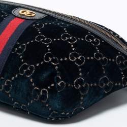 Pre Owned Gucci Blue GG Velvet Web Belt Bag